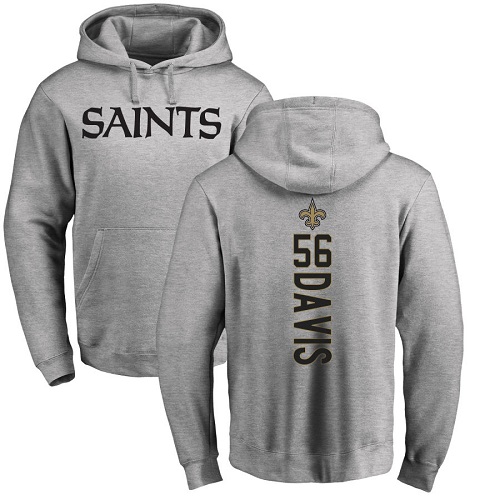 Men New Orleans Saints Ash DeMario Davis Backer NFL Football #56 Pullover Hoodie Sweatshirts->new orleans saints->NFL Jersey